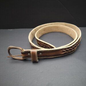 Handmade in Cuba Genuine Leather Size 36 Brown & Tan w/ Woven Detail Belt